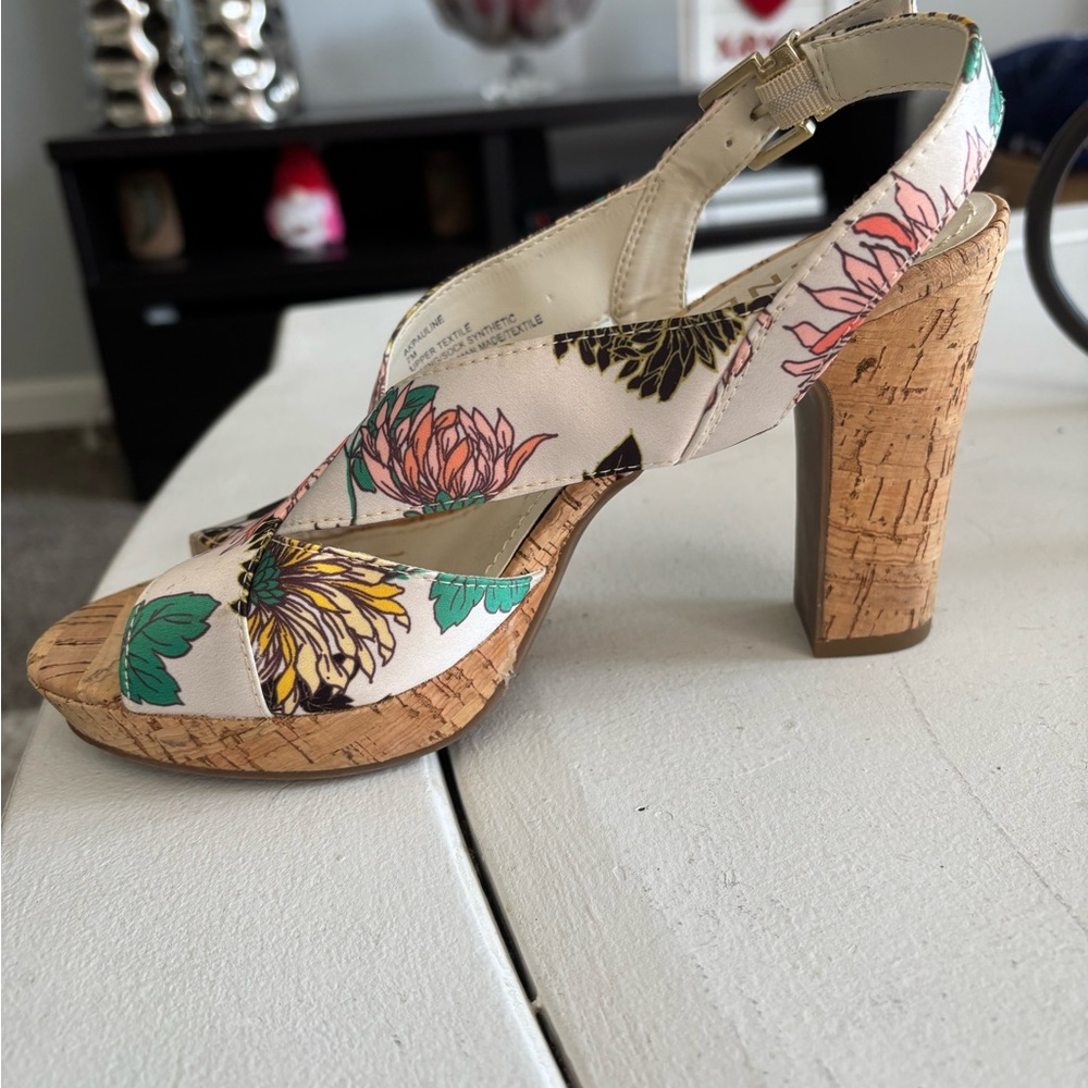 Anne Klein Multicolor Floral Cork Heels - Picture 3 of 5